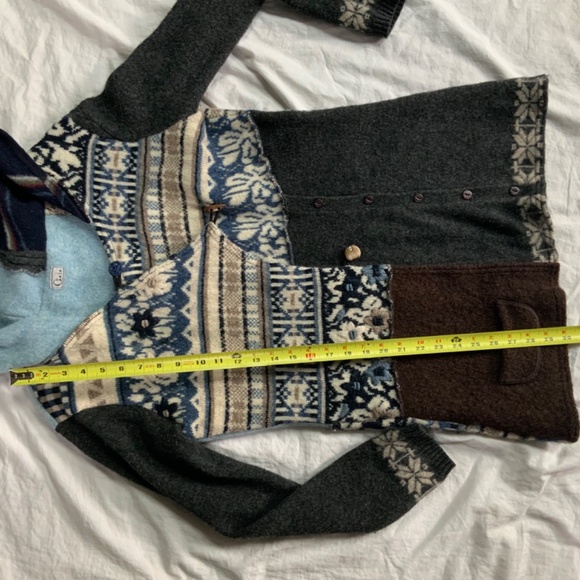 100% Wool Patchwork Boho Hooded Cardigan Coat Handmade Women’s size large - Picture 3 of 12